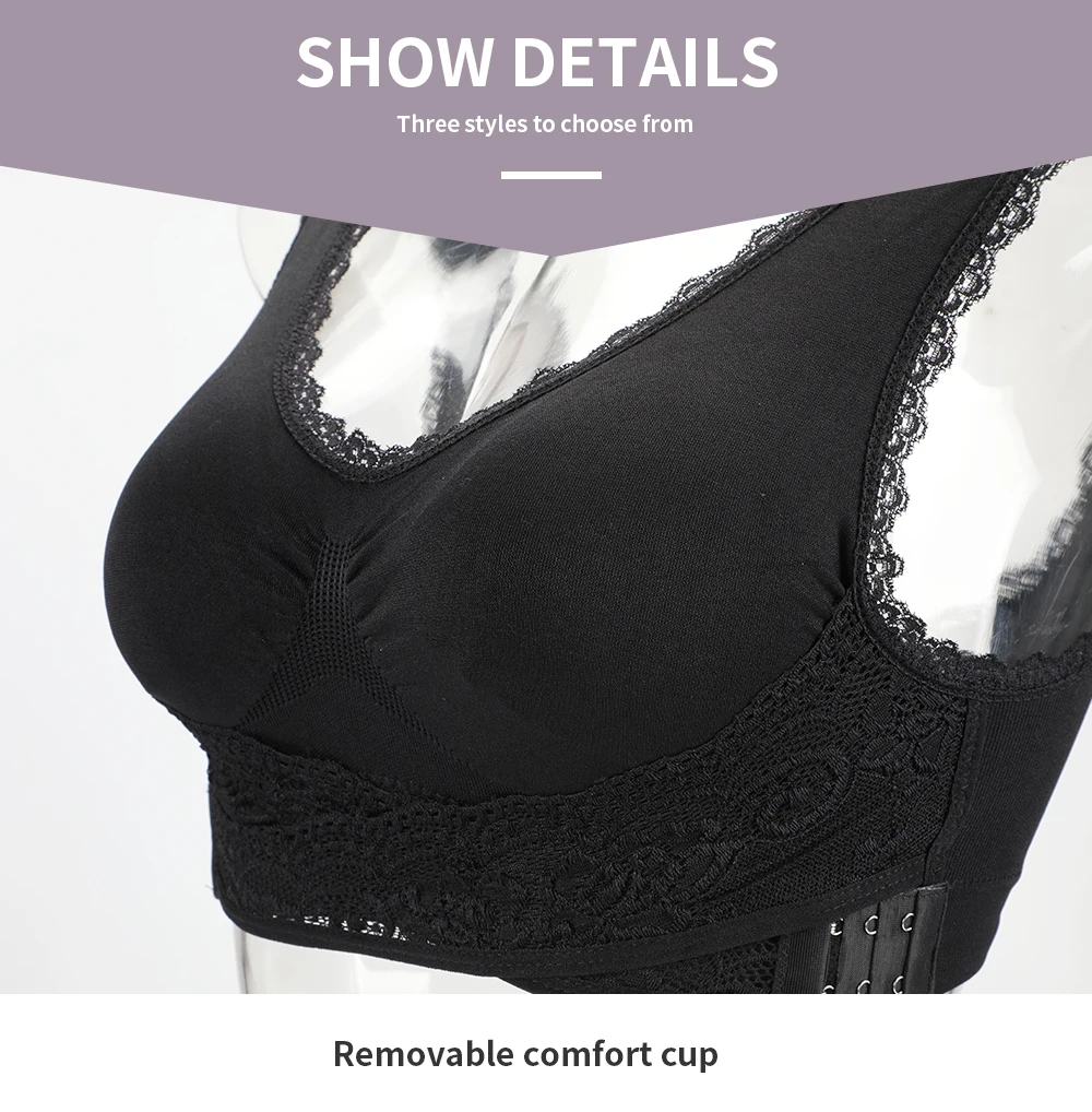 Front Cross Side Buckle Wireless Lace Sports Bras